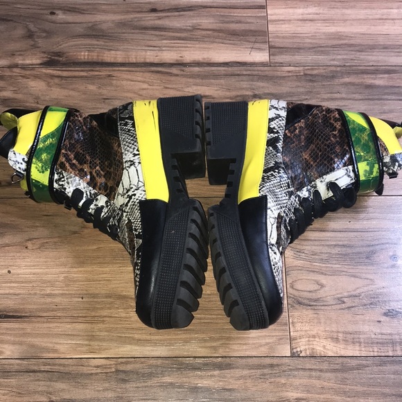 Cape Robbin snake leopard print yellow Velcro straps platform boots - Picture 4 of 8
